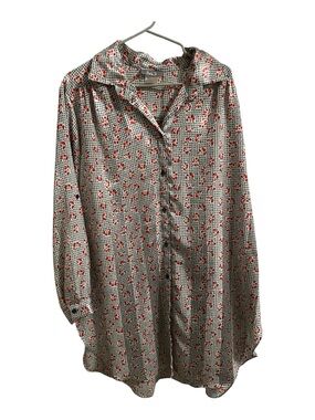 VTG Monte Carlo Red Floral Houndstooth Button-Up Top